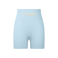 Off Script High-Waisted Blend Biker Shorts - Sky Blue front 3D mockup