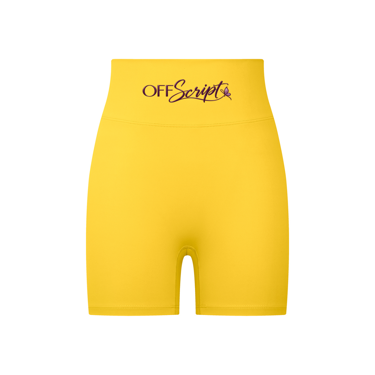Off Script High-Waisted Blend Biker Shorts - Yellow front 3D mockup
