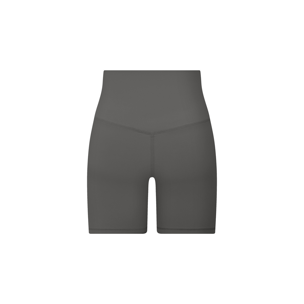 Off Script Women's High-Waisted Biker Shorts - Dark Gray back 3D mockup