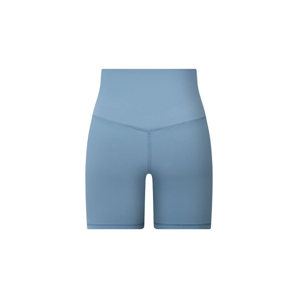 Off Script Women's High-Waisted Biker Shorts - Gray Blue back 3D mockup