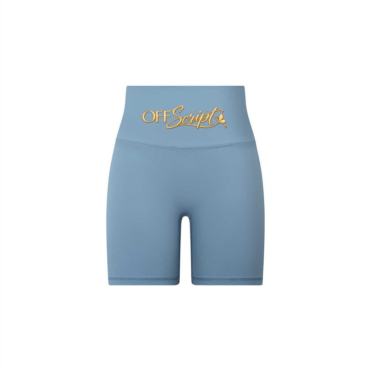 Off Script Women's High-Waisted Biker Shorts - Gray Blue front 3D mockup