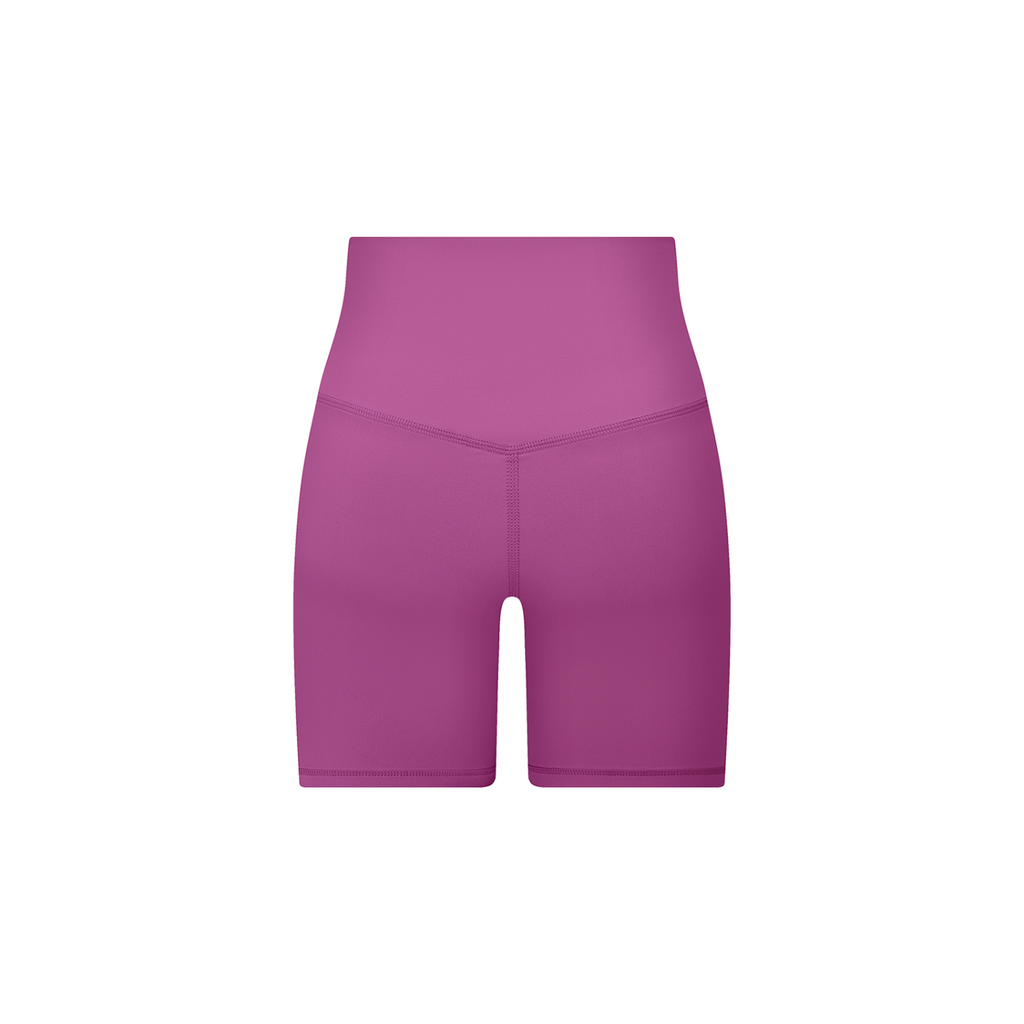 Off Script Women's High-Waisted Biker Shorts - Purple back 3D mockup