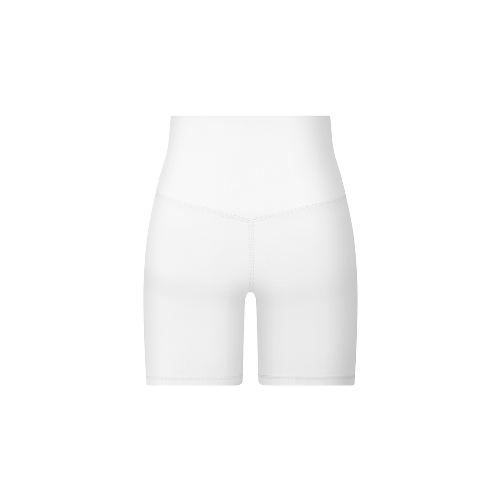 Off Script Women's High-Waisted Biker Shorts - White back 3D mockup