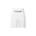 Off Script Women's High-Waisted Biker Shorts - White front 3D mockup