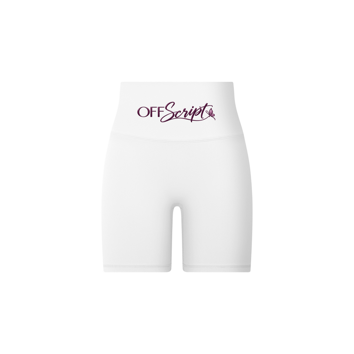 Off Script Women's High-Waisted Biker Shorts - White front 3D mockup