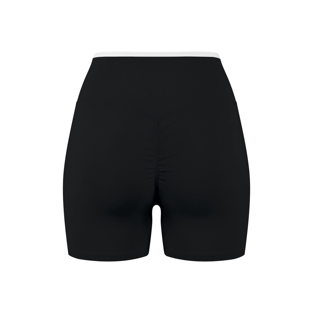 Off Script Women's High Rise Color Block Yoga Shorts - Black back 3D