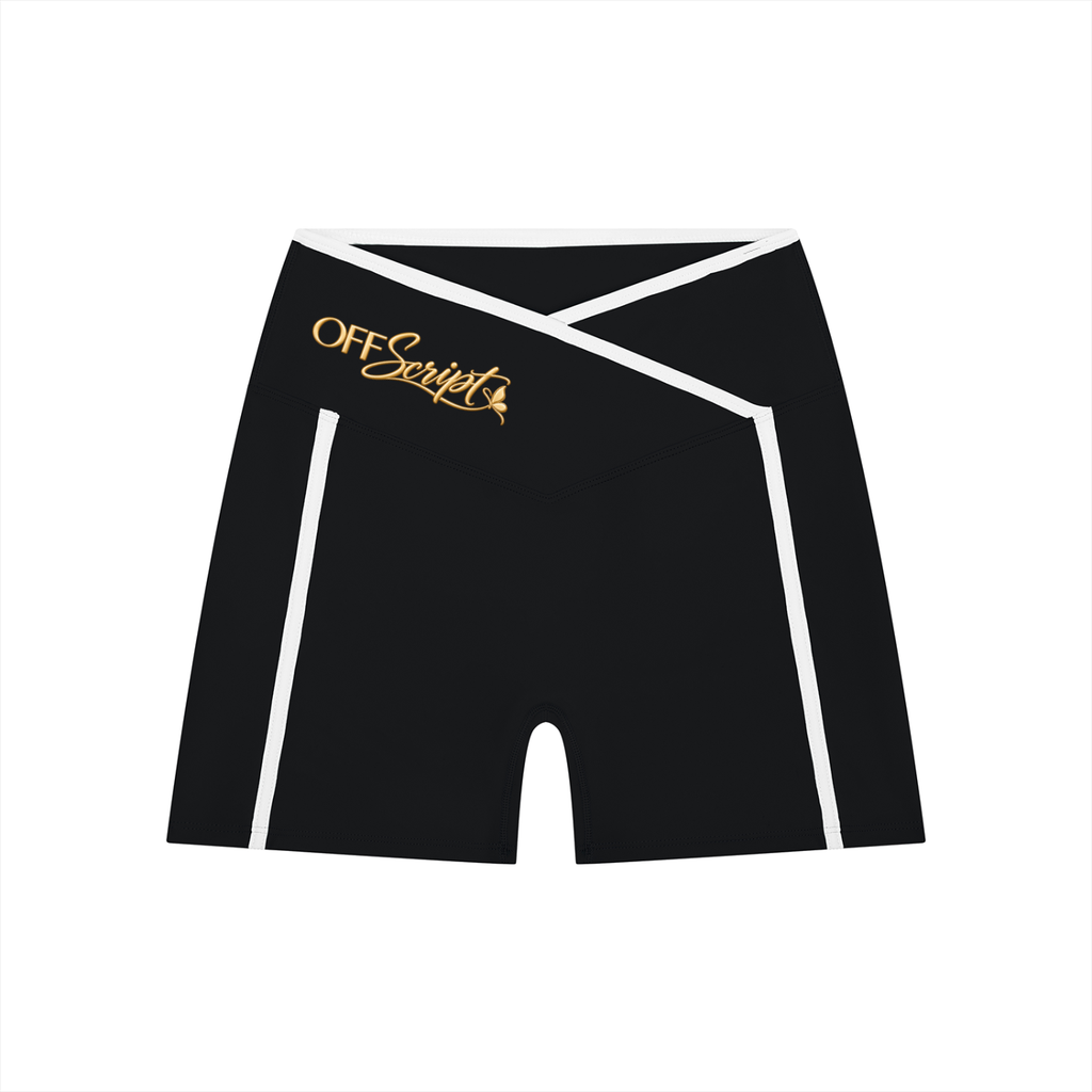 Off Script Women's High Rise Color Block Yoga Shorts - Black front