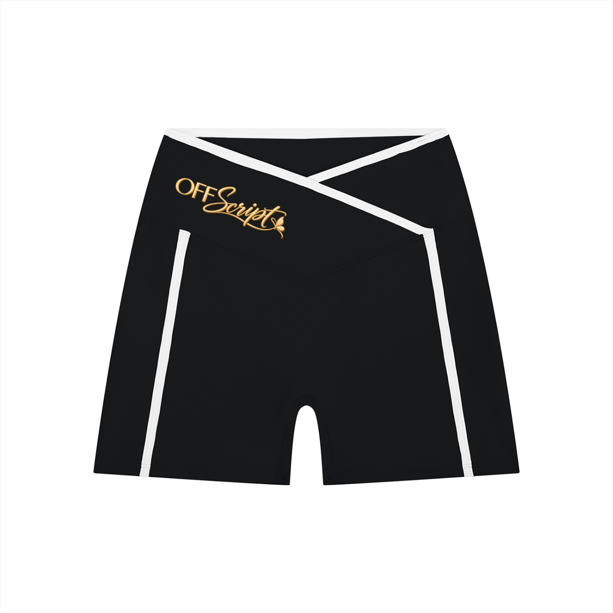 Off Script Women's High Rise Color Block Yoga Shorts - Black front