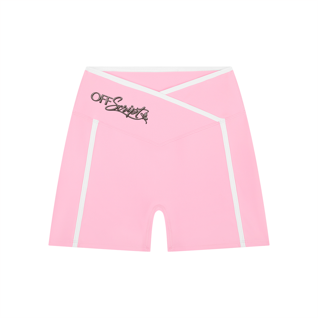 Off Script Women's High Rise Color Block Yoga Shorts - Light Pink front