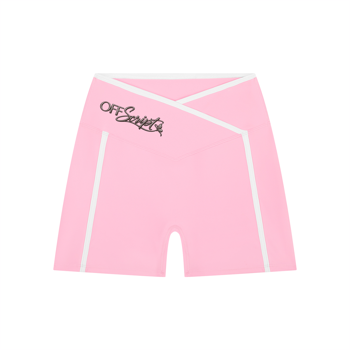 Off Script Women's High Rise Color Block Yoga Shorts - Light Pink front
