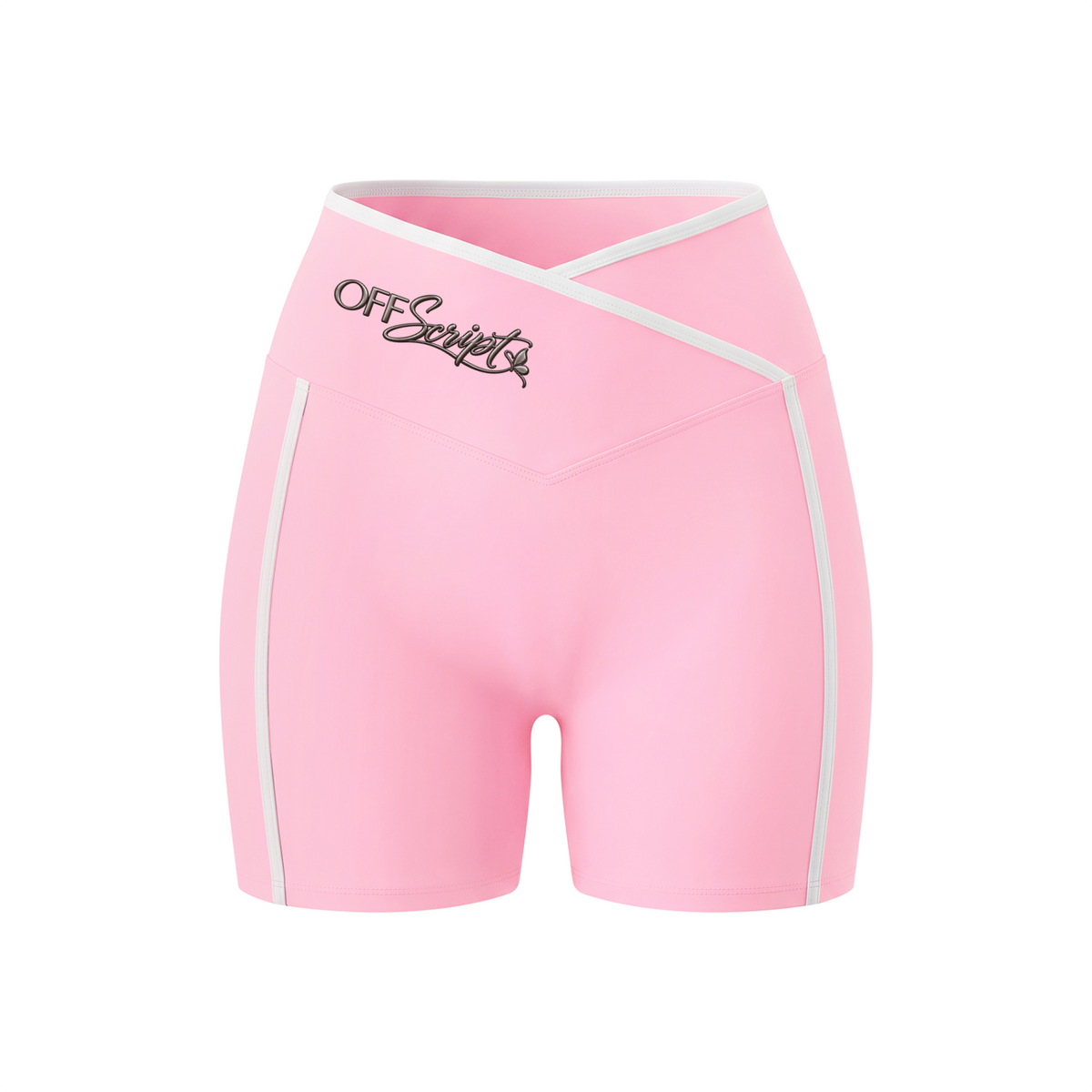 Off Script Women's High Rise Color Block Yoga Shorts - Light Pink front 3D