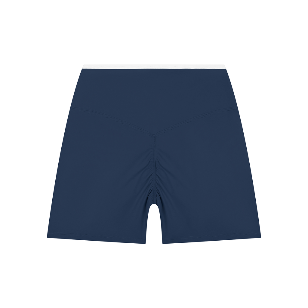 Off Script Women's High Rise Color Block Yoga Shorts - Navy Blue back