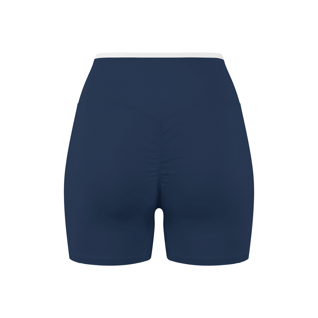 Off Script Women's High Rise Color Block Yoga Shorts - Navy Blue back 3D