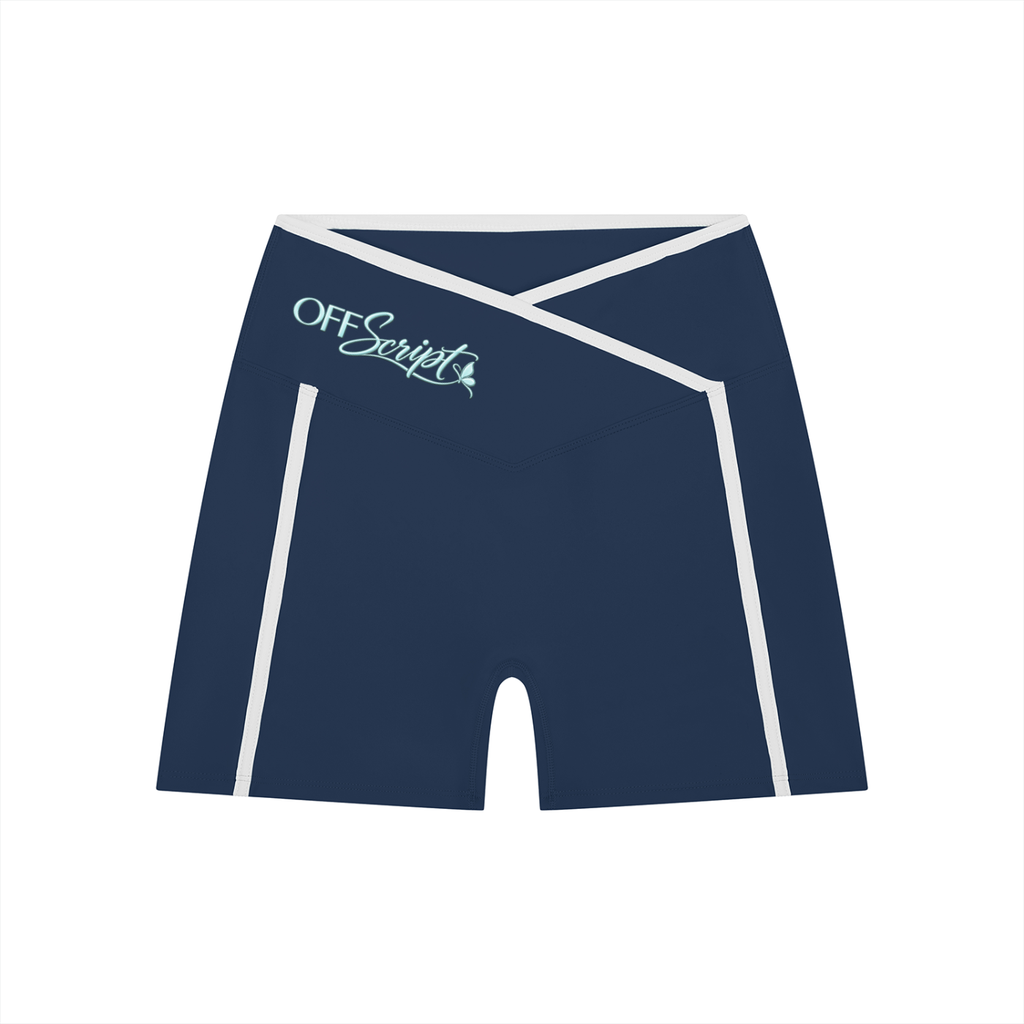 Off Script Women's High Rise Color Block Yoga Shorts - Navy Blue front