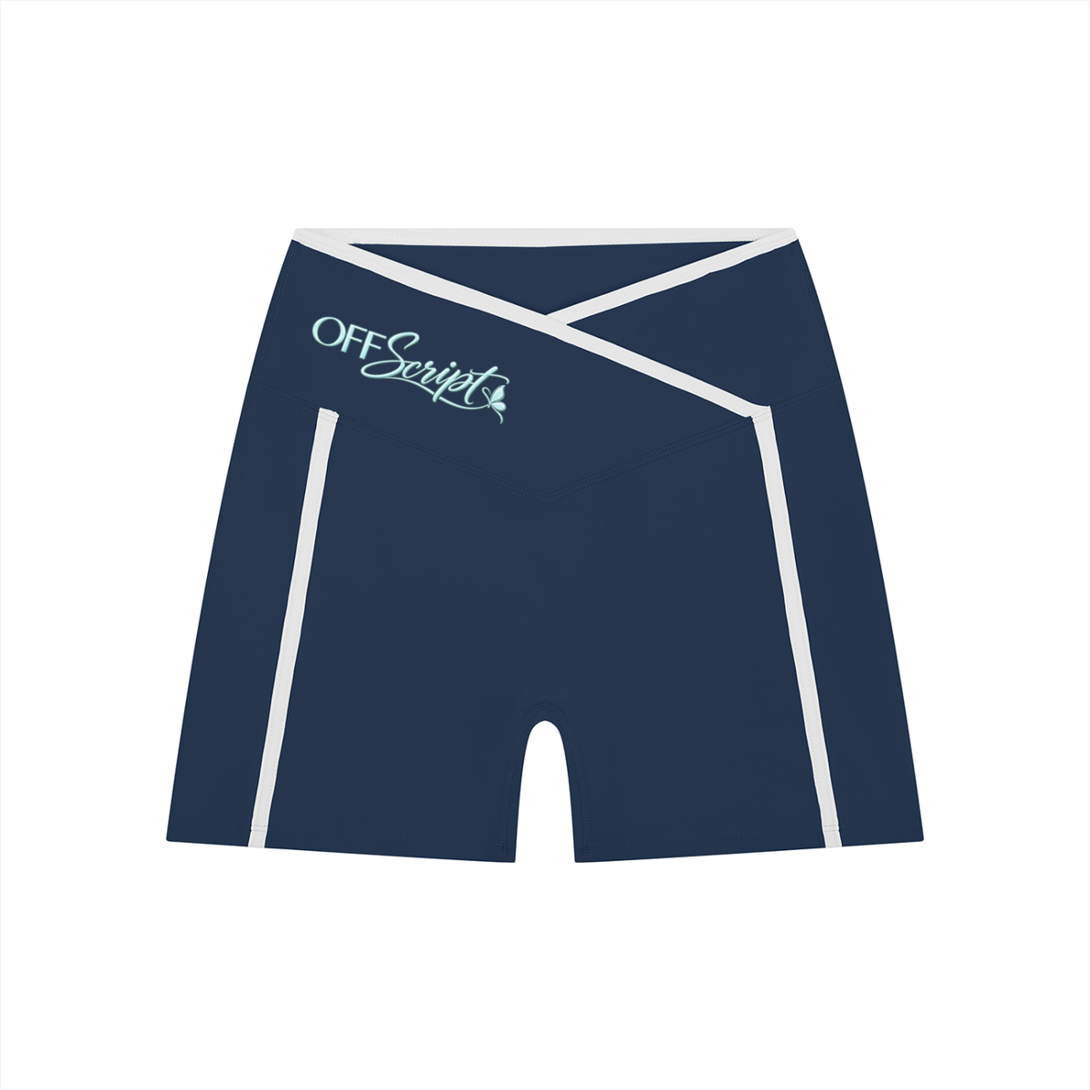 Off Script Women's High Rise Color Block Yoga Shorts - Navy Blue front