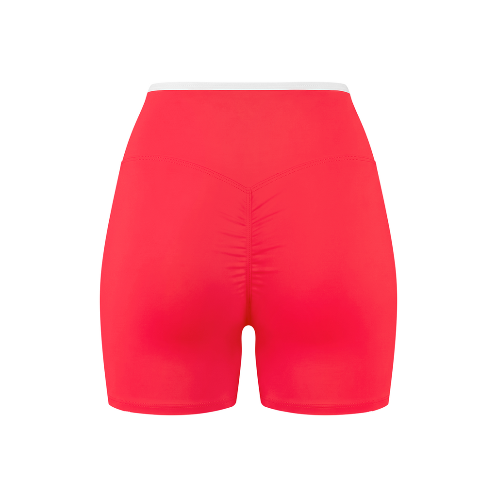 Off Script Women's High Rise Color Block Yoga Shorts - Red back 3D