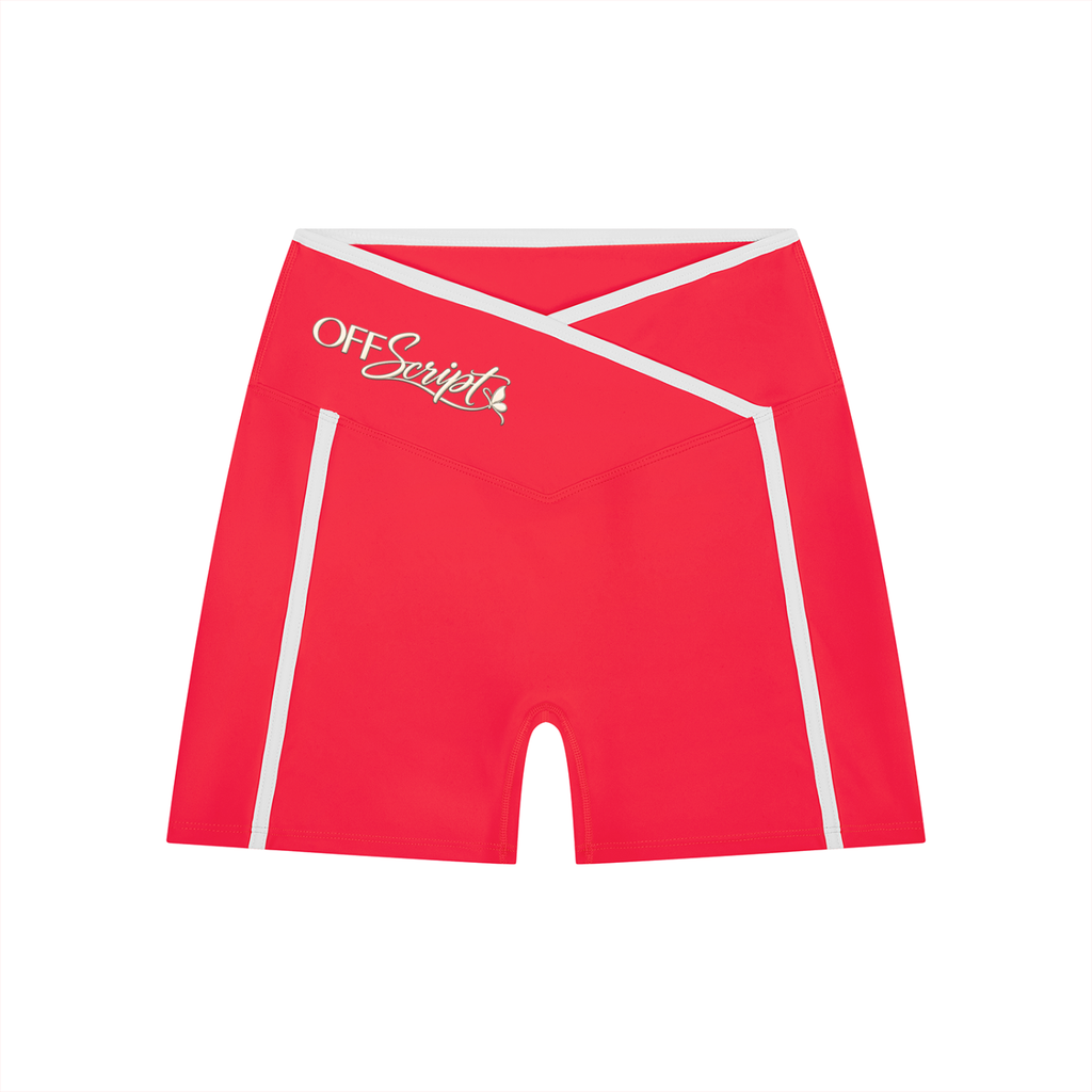 Off Script Women's High Rise Color Block Yoga Shorts - Red front