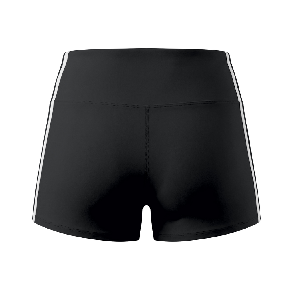 Off Script Women's High-Waist Color Block Yoga Shorts - Black back 3D