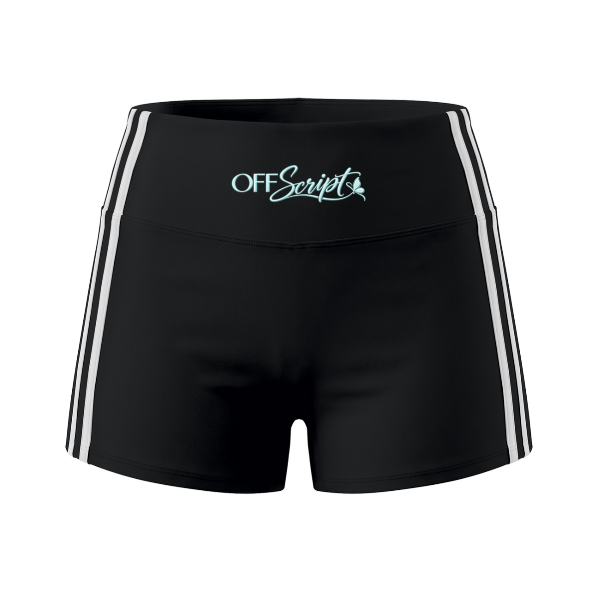 Off Script Women's High-Waist Color Block Yoga Shorts - Black front 3D