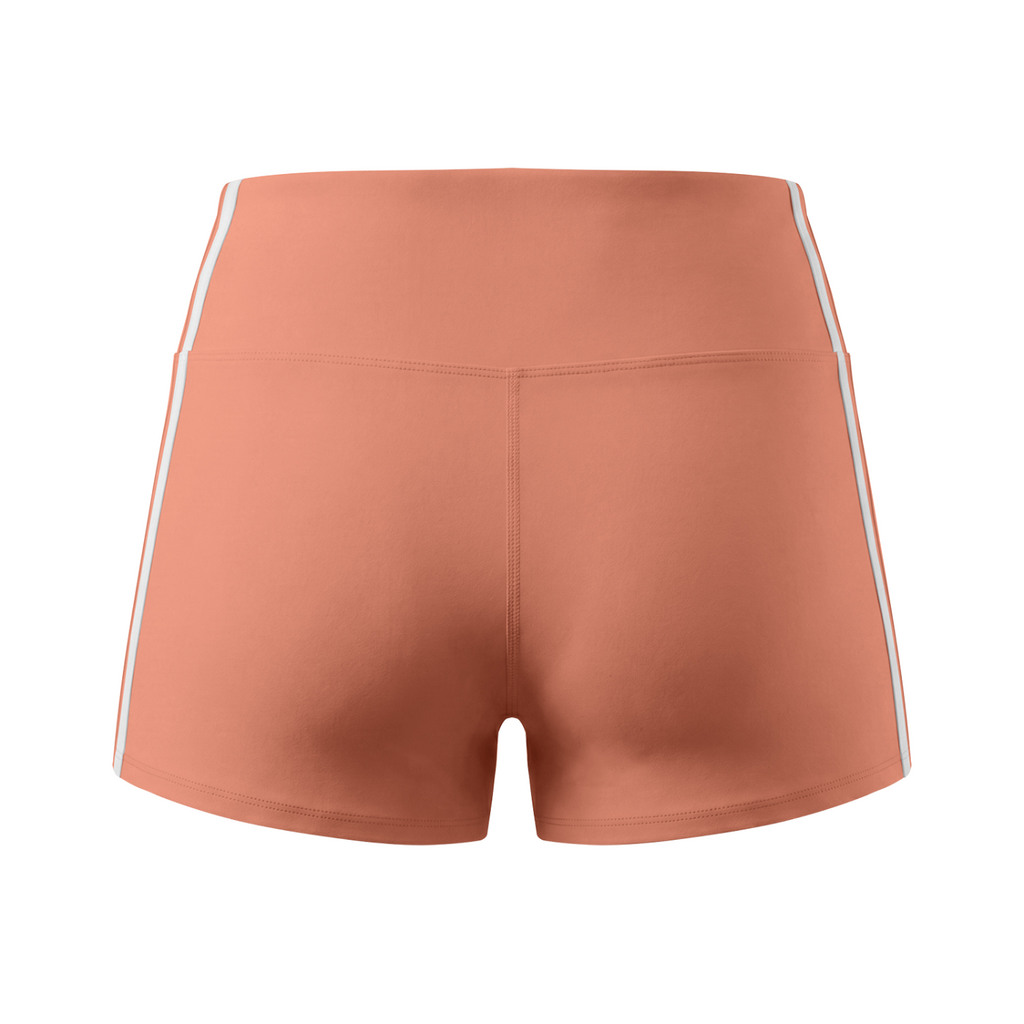 Off Script Women's High-Waist Color Block Yoga Shorts - Brick Red back 3D