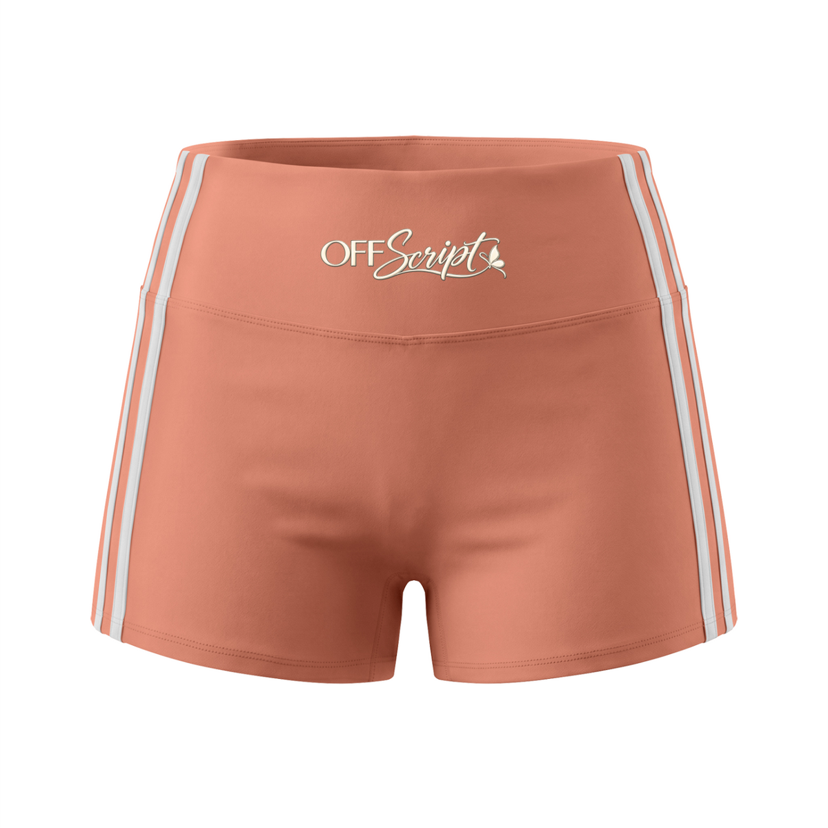 Off Script Women's High-Waist Color Block Yoga Shorts - Brick Red front 3D