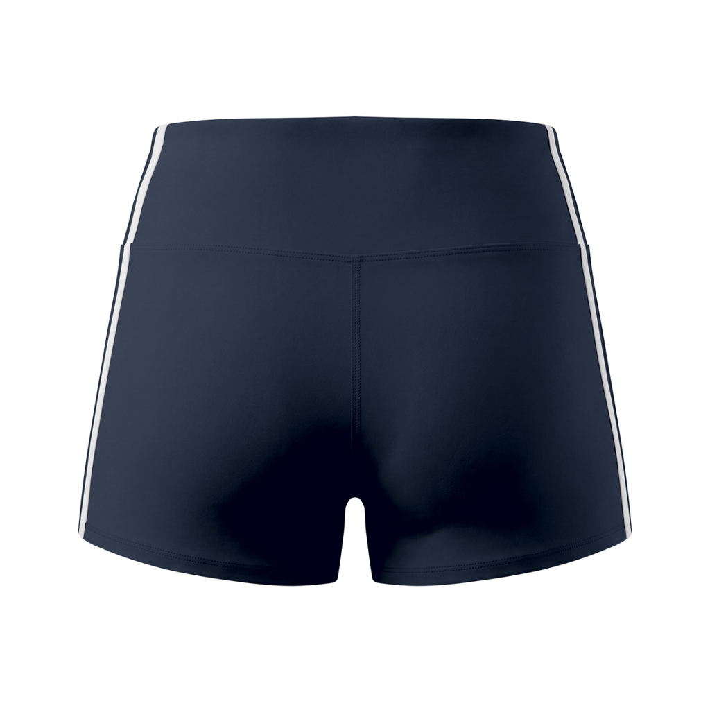 Off Script Women's High-Waist Color Block Yoga Shorts - Navy Blue back 3D