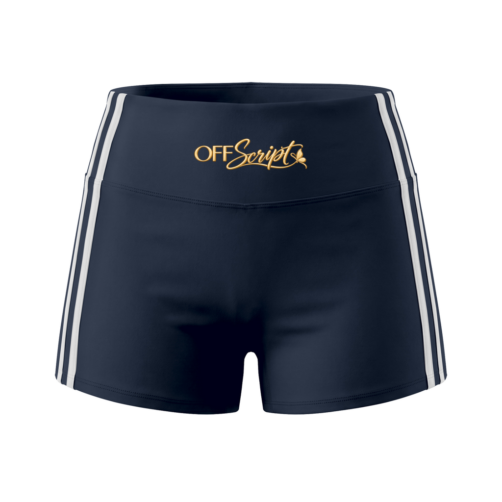 Off Script Women's High-Waist Color Block Yoga Shorts - Navy Blue front 3D