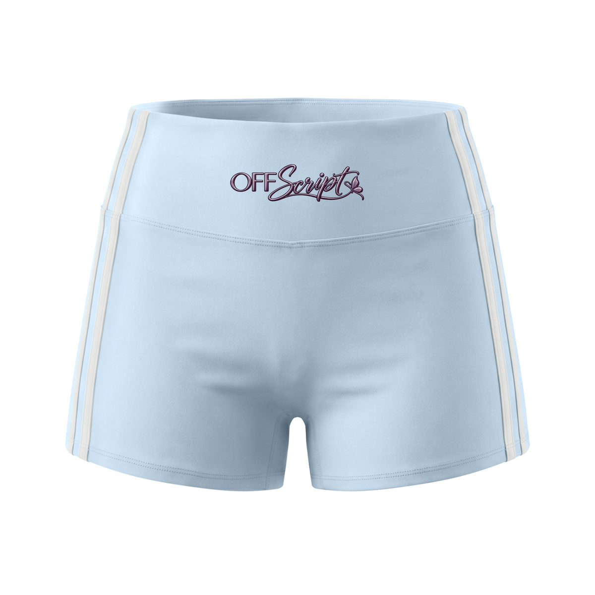 Off Script Women's High-Waist Color Block Yoga Shorts - Sky Blue front 3D