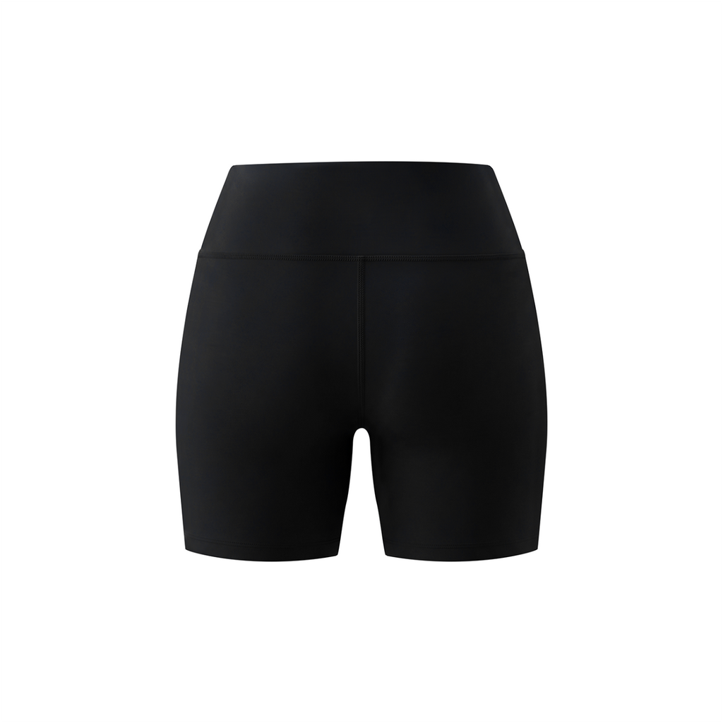 Off Script Women's High Rise Tight Yoga Shorts - Black back 3D