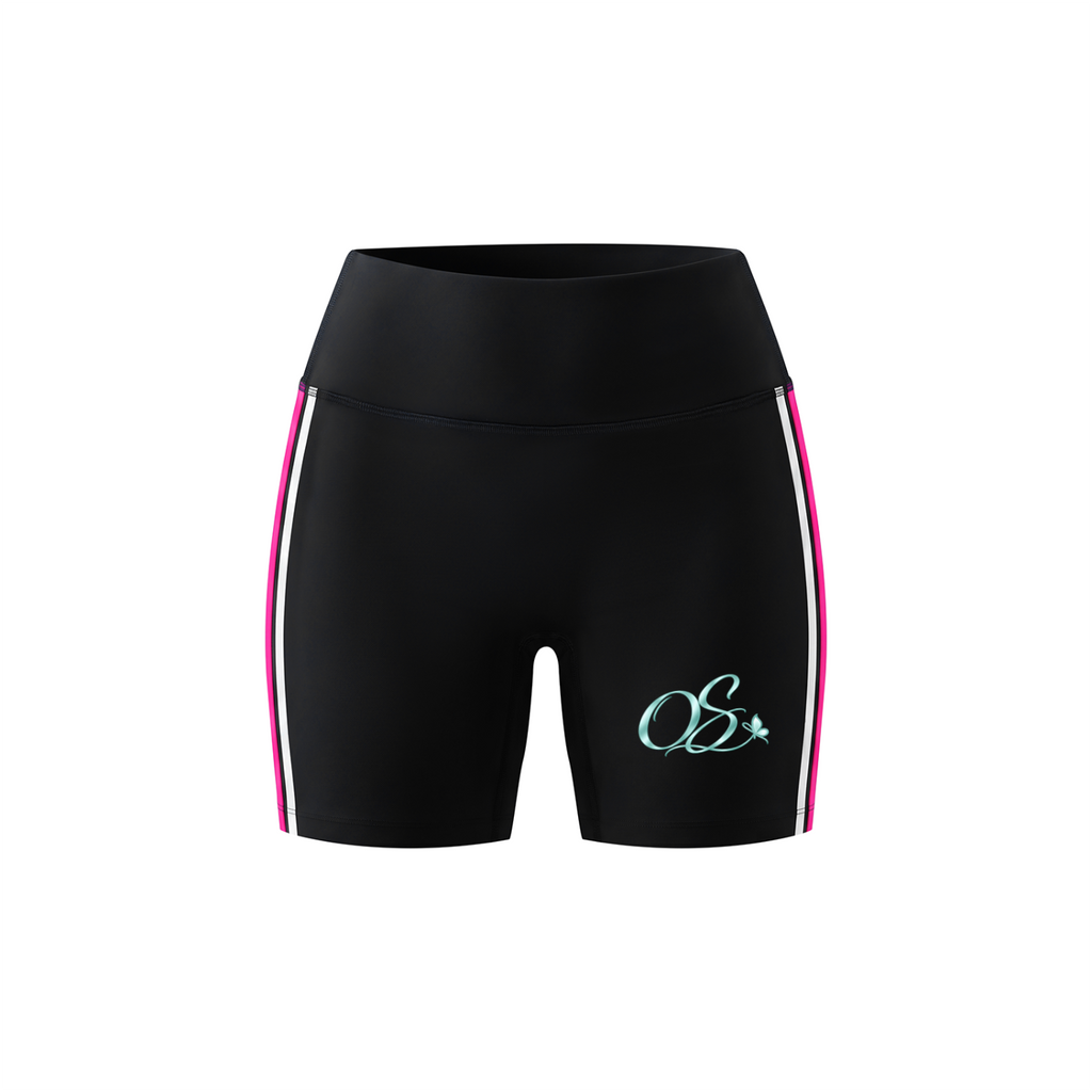 Off Script Women's High Rise Tight Yoga Shorts - Black front 3D