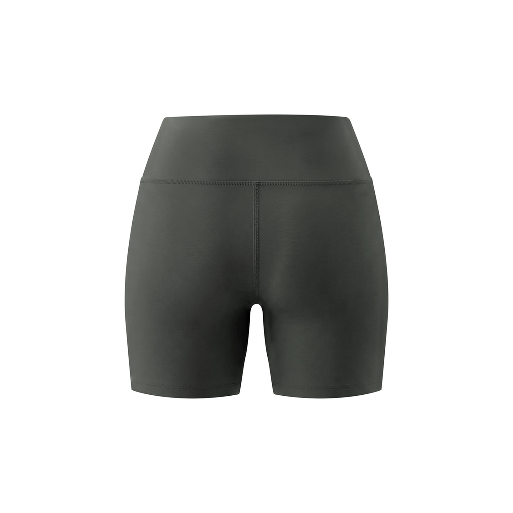 Off Script Women's High Rise Tight Yoga Shorts - Gray back 3D