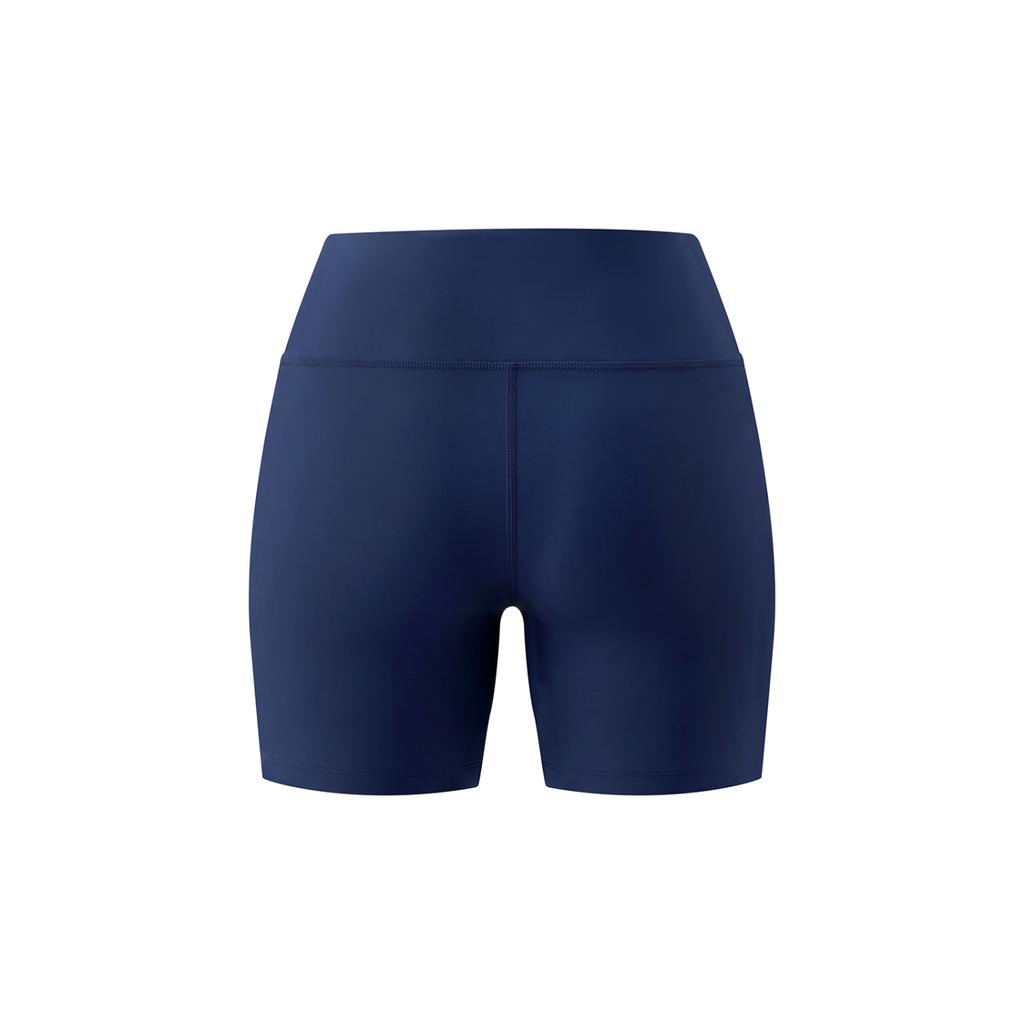 Off Script Women's High Rise Tight Yoga Shorts - Navy Blue back 3D