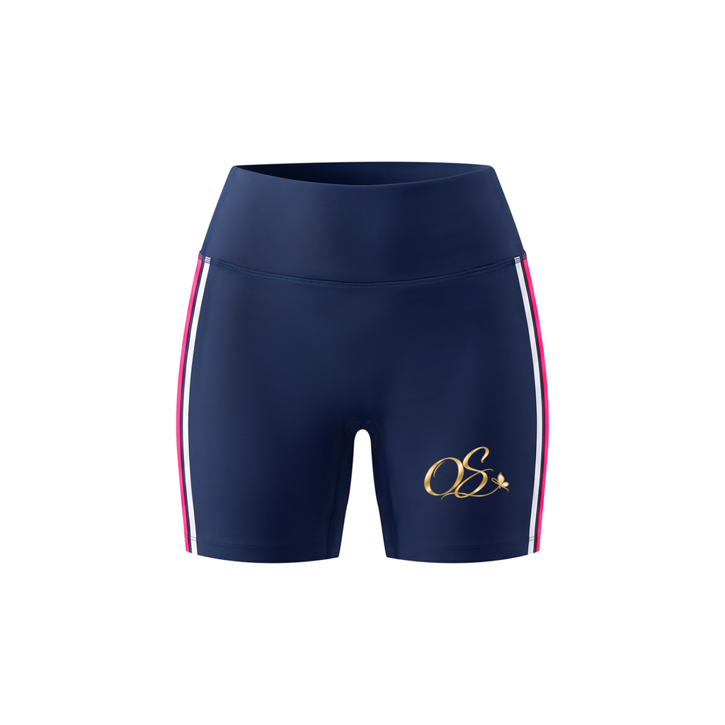 Off Script Women's High Rise Tight Yoga Shorts - Navy Blue front 3D