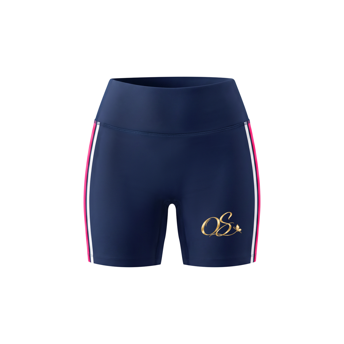 Off Script Women's High Rise Tight Yoga Shorts - Navy Blue front 3D