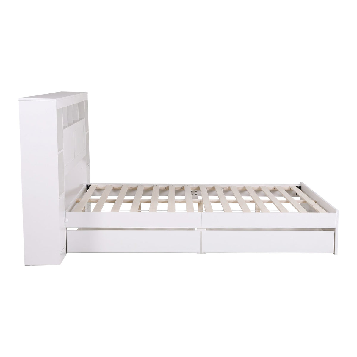 Artiss Queen Storage Bed with Bookcase, USB & Type-C Headboard – White