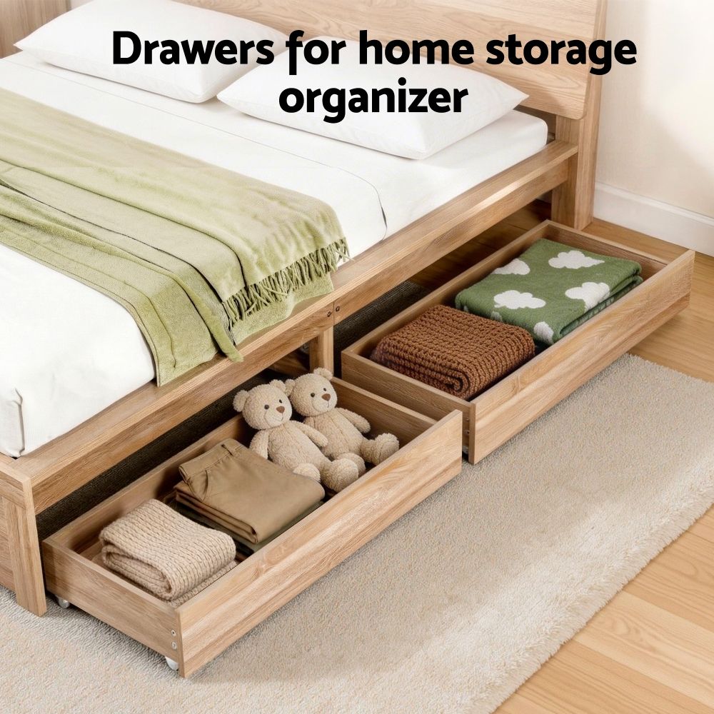 Artiss Rolling Wooden Under-Bed Storage Drawers, Set of 2 – Rustic Brown