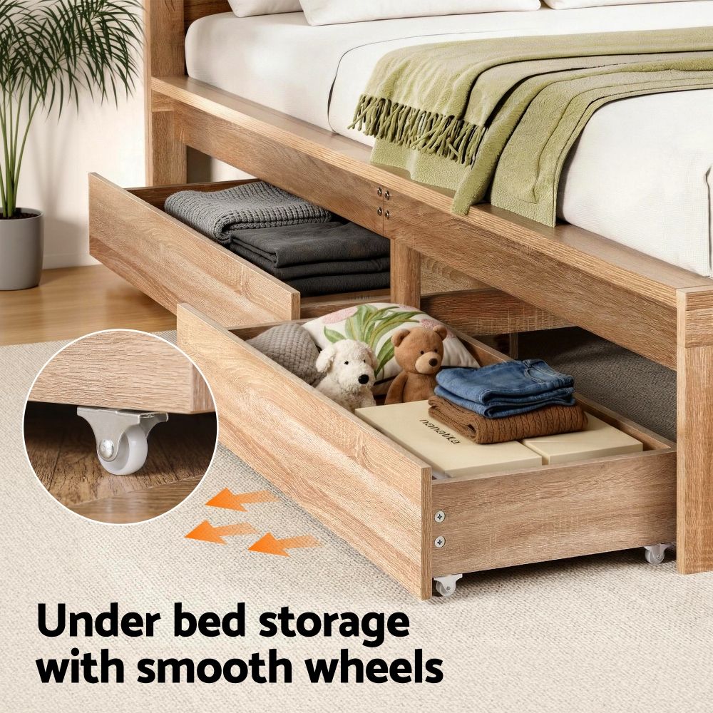Artiss Rolling Wooden Under-Bed Storage Drawers, Set of 2 – Rustic Brown