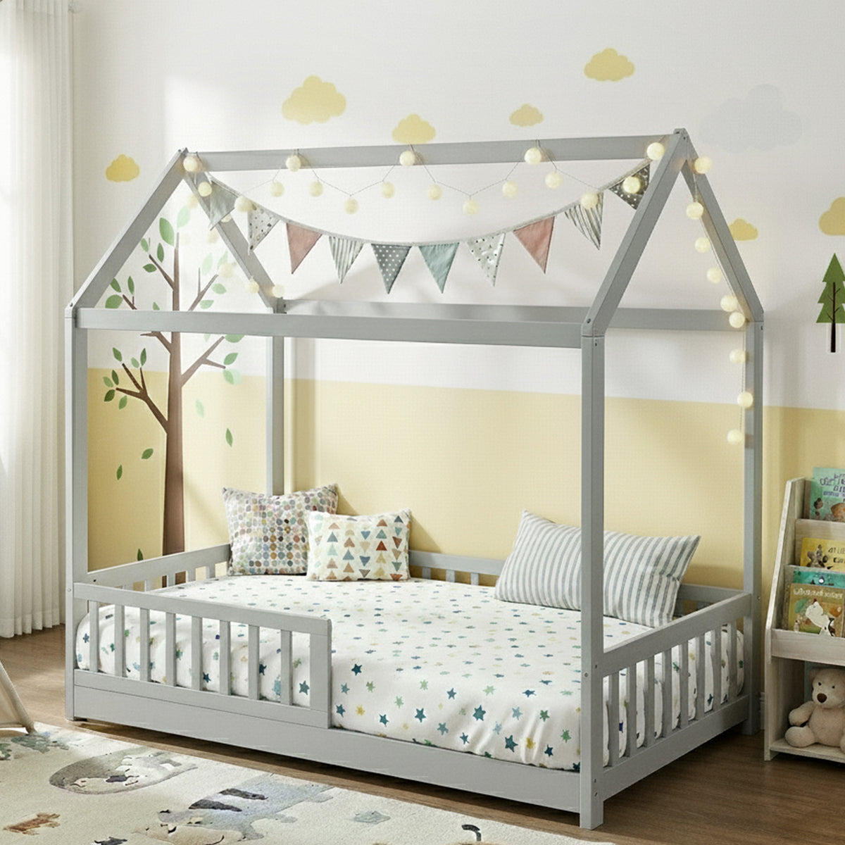 Artiss Bed Frame Wooden Kids House Frame Grey ROCK — product image 1 of 7