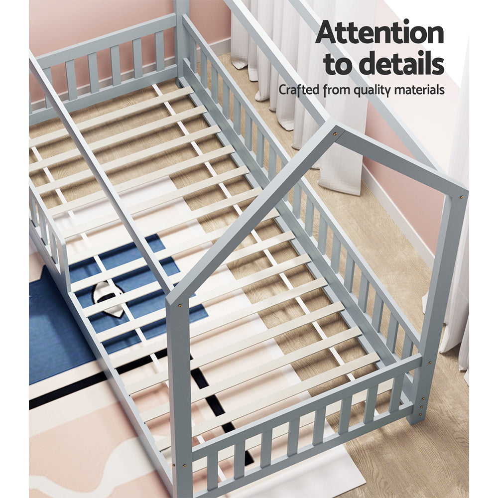 Artiss Bed Frame Wooden Kids House Frame Grey ROCK — product image 4 of 7