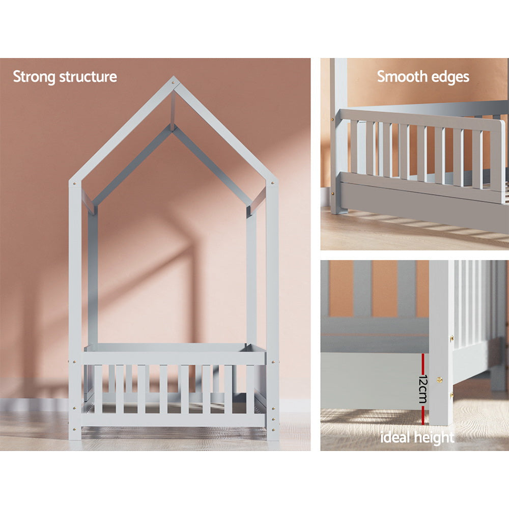 Artiss Bed Frame Wooden Kids House Frame Grey ROCK — product image 5 of 7