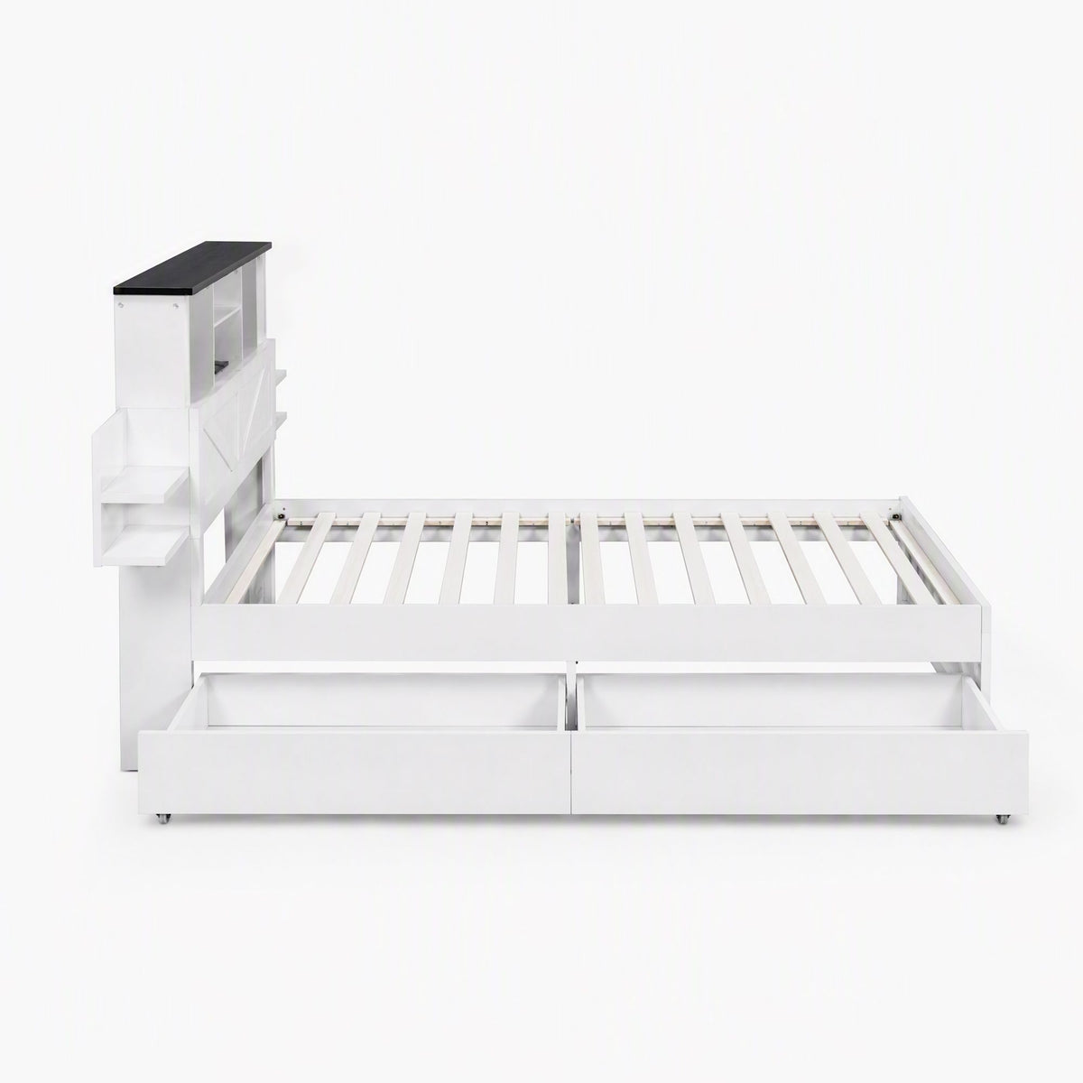 Artiss Single Storage Bed with Bookcase Headboard, Charging & LED – White
