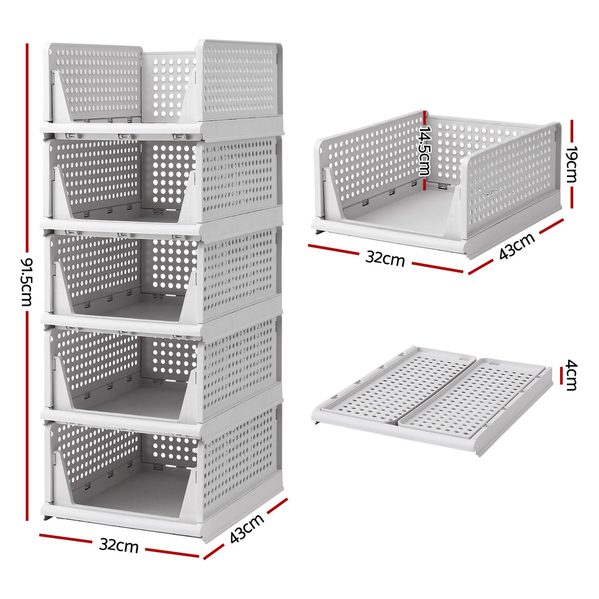 Artiss Foldable Stackable Wardrobe Organisers – 5-Pack