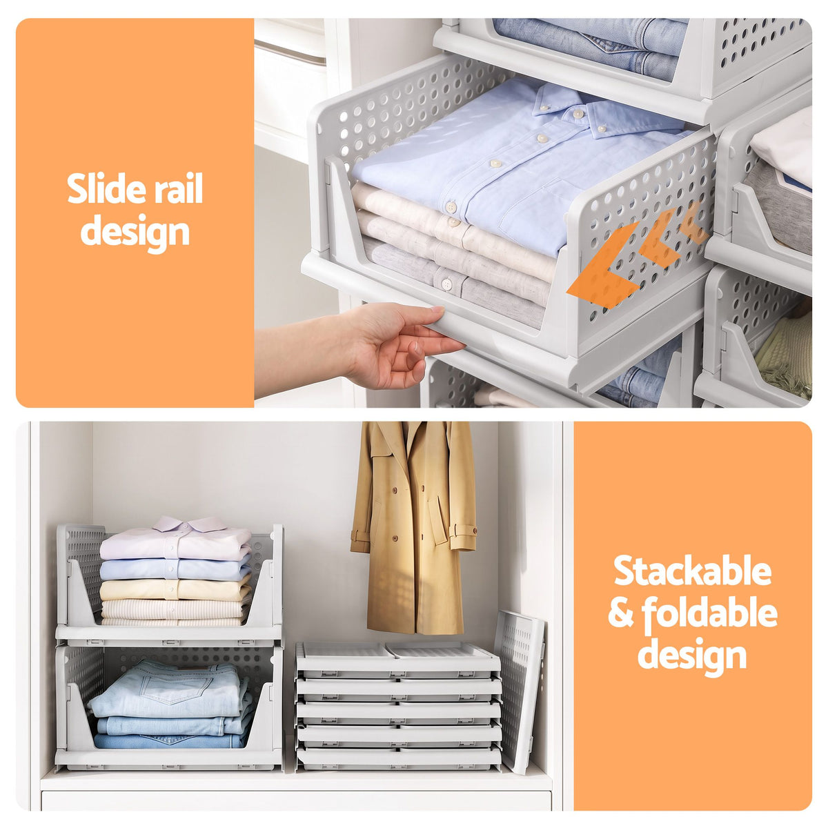 Artiss Foldable Stackable Wardrobe Organisers – 5-Pack