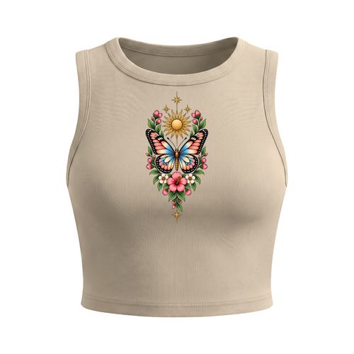 Celestial Butterfly Women’s Crewneck Crop Tank Top V2 - Khaki front mockup