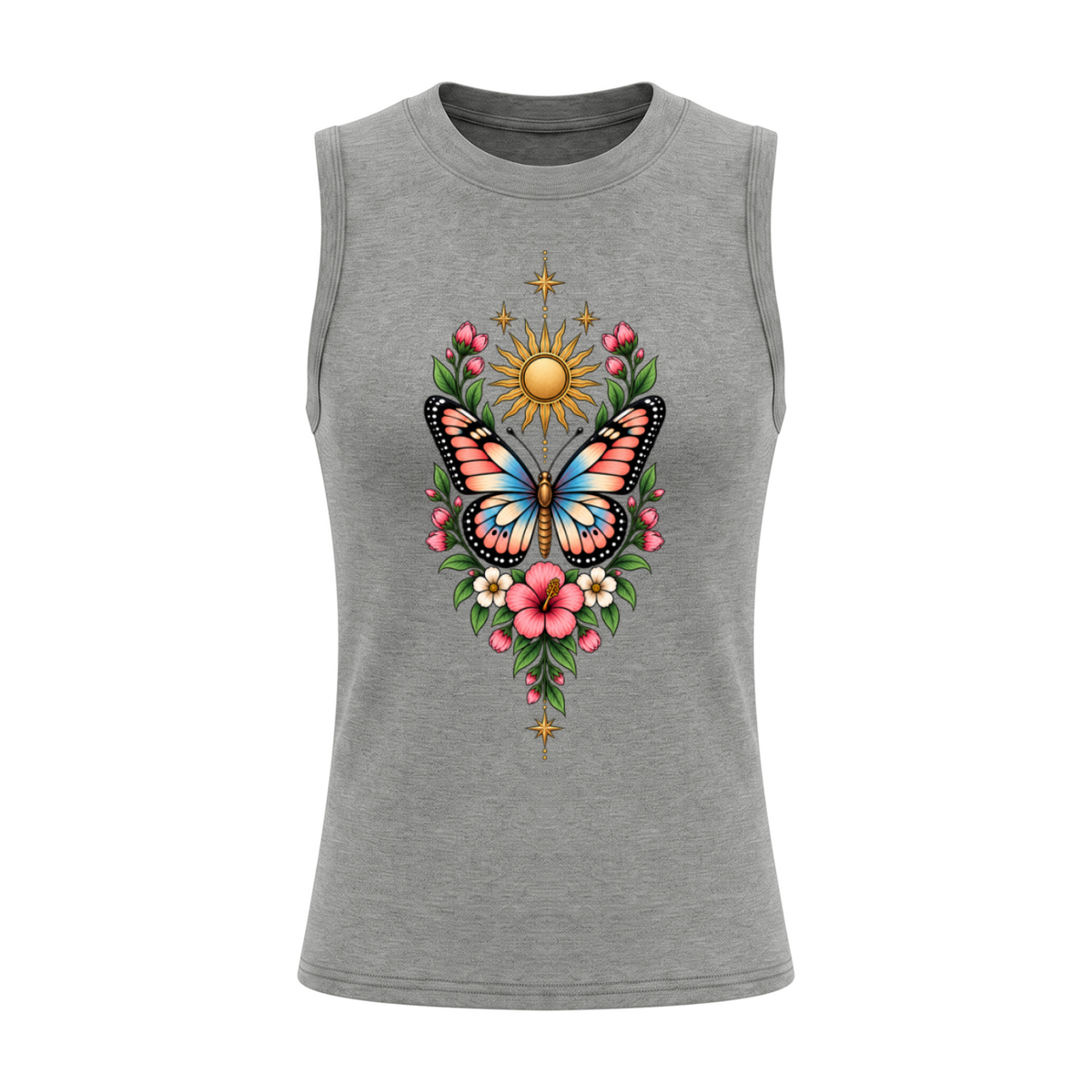 Celestial Butterfly Women’s Slim Tank Top V2 - Flower Gray front mockup