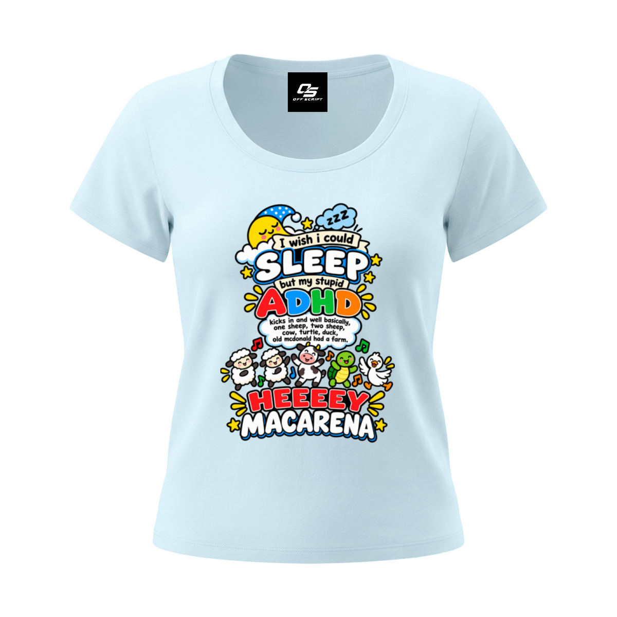 ADHD Macarena Women's Tencel Baby T-Shirt V2 - Light Blue front 3D mockup
