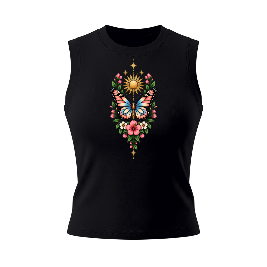Celestial Butterfly Women’s Crewneck Tank Top V2 - Black front mockup
