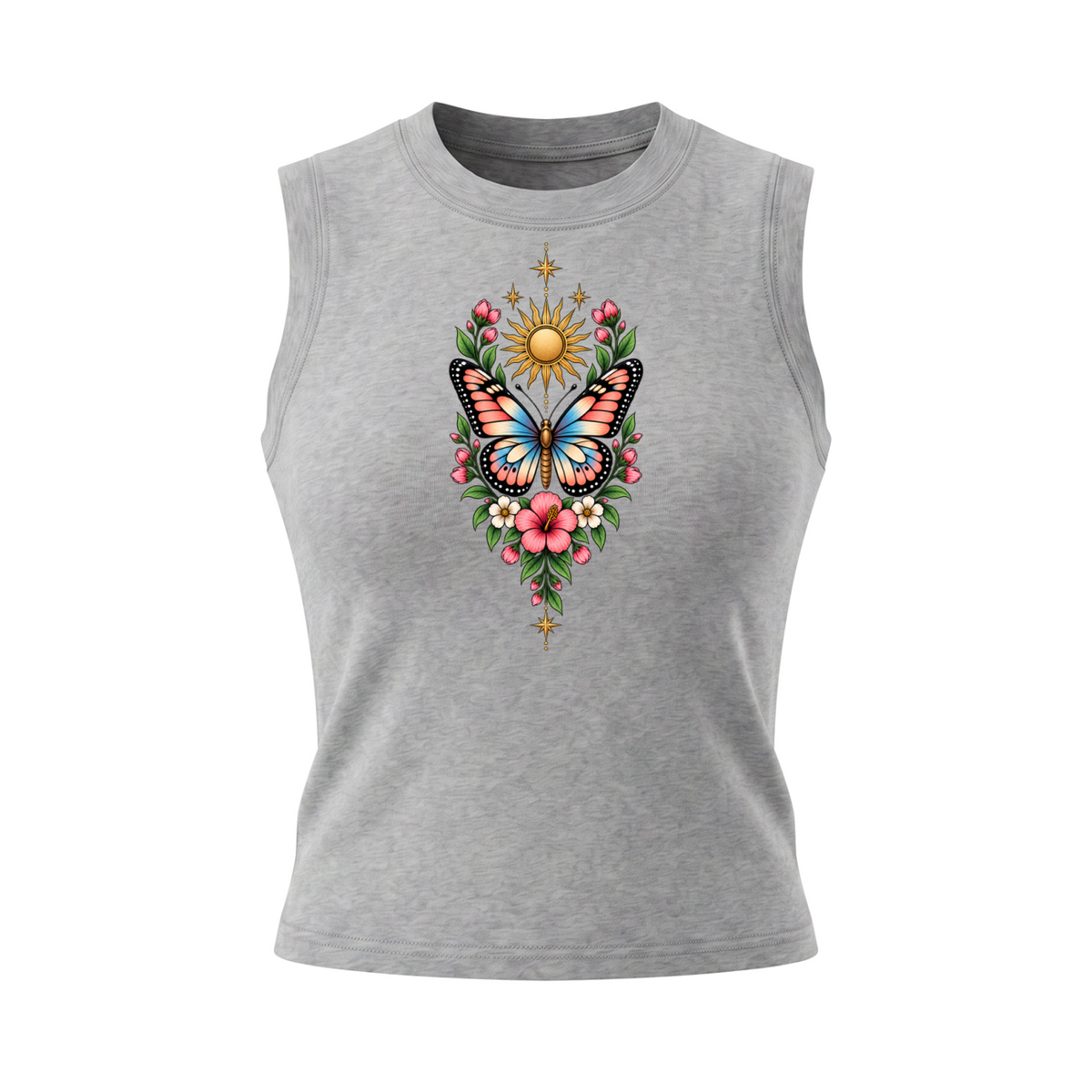 Celestial Butterfly Women’s Crewneck Tank Top V2 - Flower Gray front mockup