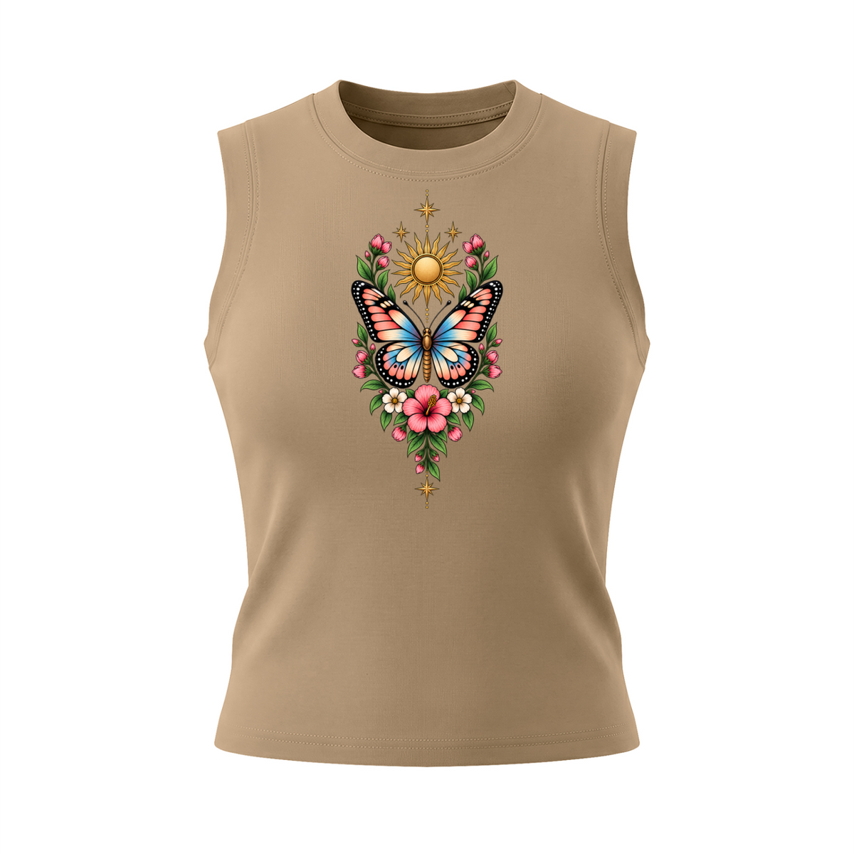 Celestial Butterfly Women’s Crewneck Tank Top V2 - Khaki front mockup