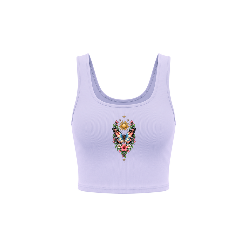 Celestial Butterfly Women’s Cropped Tank Top V2 - Light Purple front mockup